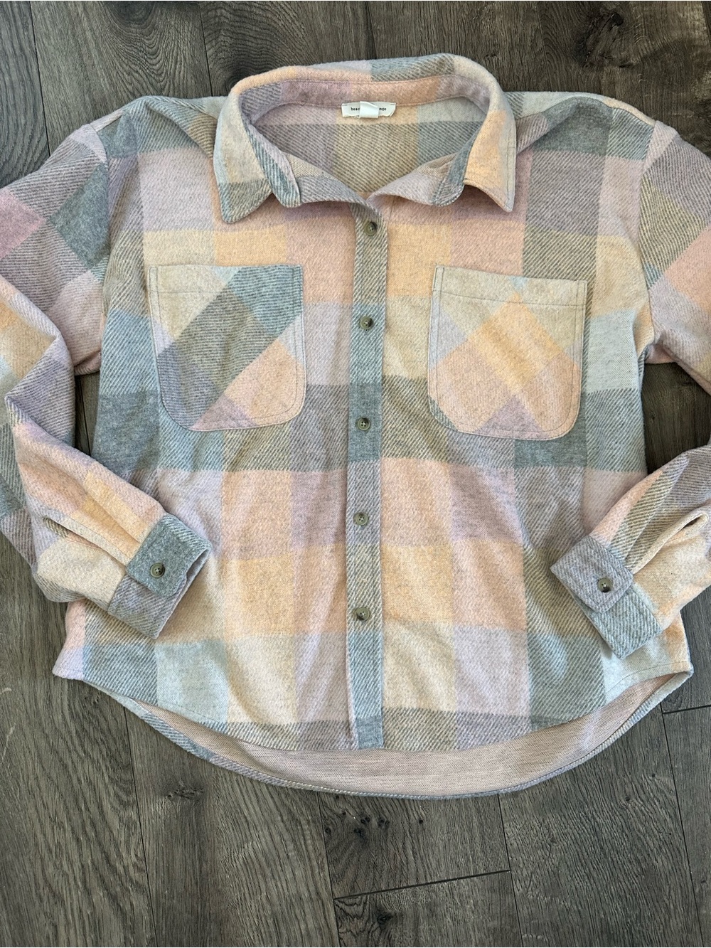 beachlunchlounge Pastel Plaid Button-Down Shirt in Pink & Gray